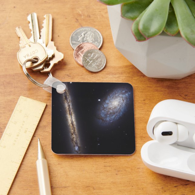Edge-On Galaxy Ngc 4302 & Tilted Galaxy Ngc 4298 Keychain (Desk)
