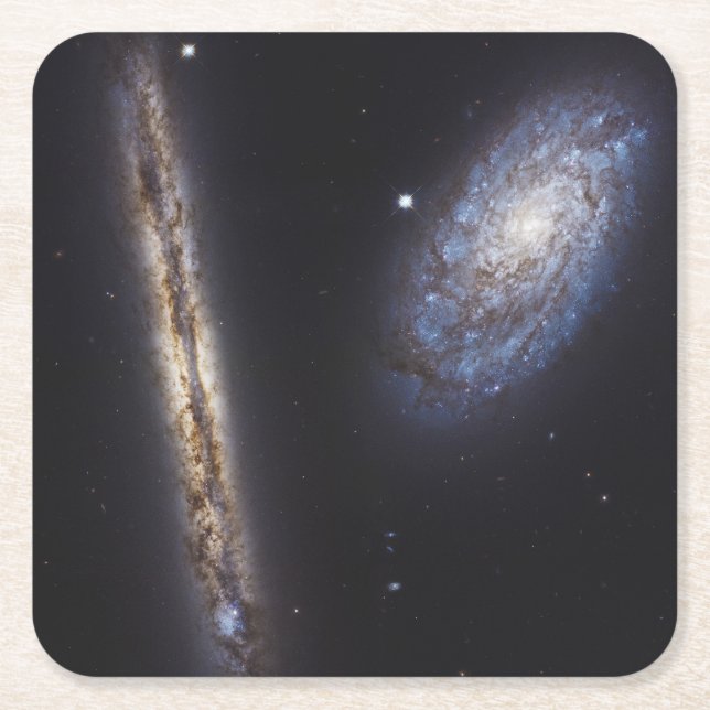 Edge-On Galaxy Ngc 4302 & Tilted Galaxy Ngc 4298 Square Paper Coaster (Front)