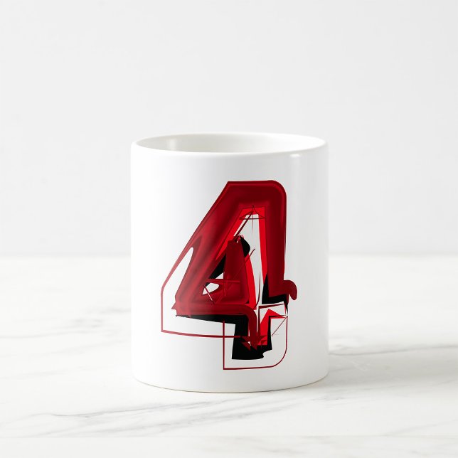 Edgy Abstract Red and Black Number 4  Coffee Mug (Creator Uploaded)