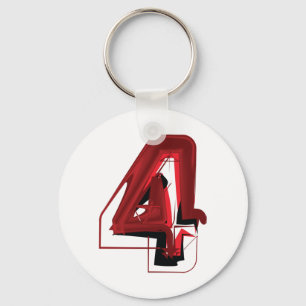 Edgy Abstract Red and Black Number 4  Keychain