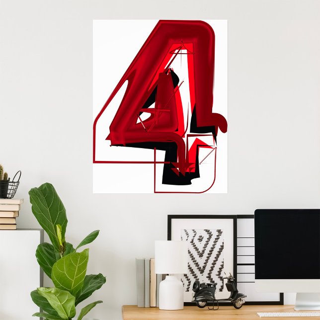 Edgy Abstract Red and Black Number 4  Poster (Creator Uploaded)