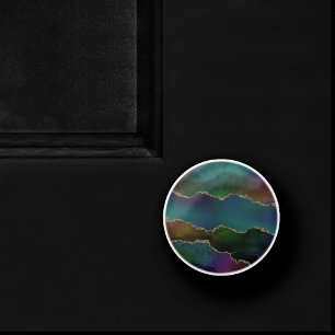 Edgy Agate Dark Moody Jewel Tone Mystic Teal Ceramic Knob