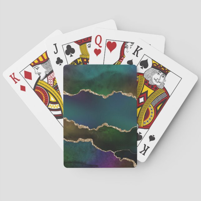 Edgy Agate | Dark Moody Jewel Tone Mystic Teal Playing Cards (Back)