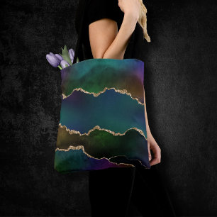 Edgy Agate Dark Moody Jewel Tone Teal Tote Bag