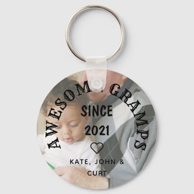 Edgy Awesome Gramps Since Year Photo Father’s Day Keychain (Front)