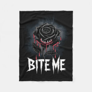 Edgy 'Bite Me' Gothic Rose Design Fleece Blanket