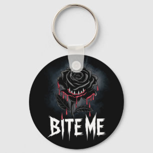 Edgy 'Bite Me' Gothic Rose Design  Keychain