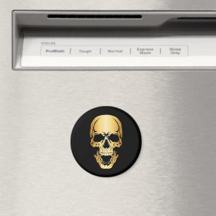Edgy Black And Gold Skull Pattern Round Magnet
