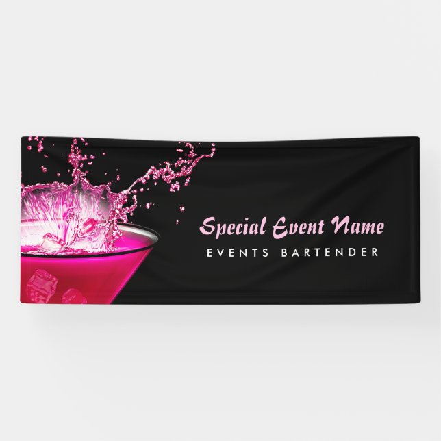 Edgy Black and Pink Splash Bartending Events Banner (Horizontal)