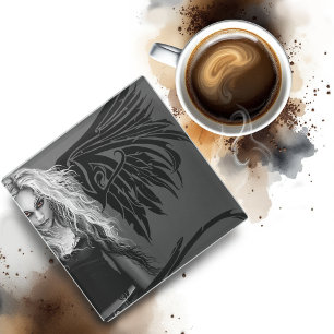 Edgy Black Tribal Fallen Angel Red Eyes Gothic Glass Coaster