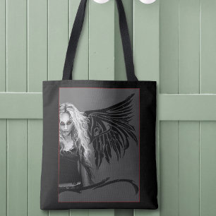 Edgy Black Tribal Fallen Angel Red Eyes Gothic  Tote Bag