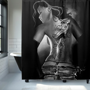Edgy Black  White Tattooed Dragon Woman