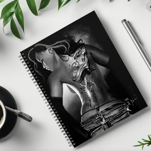 Edgy Black  White Tattooed Dragon Woman Planner