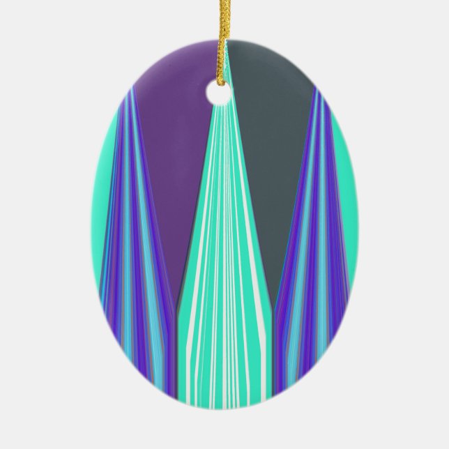 Edgy Blue Purple Cyan Chevron Art Print Ceramic Ornament (Front)