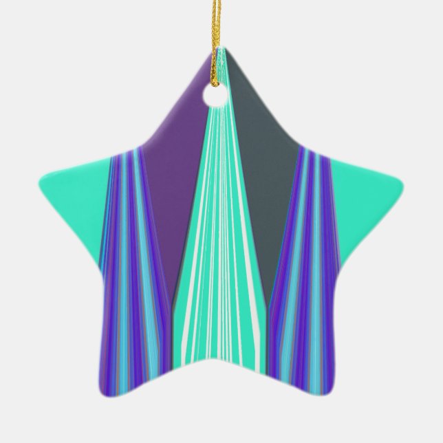 Edgy Blue Purple Cyan Chevron Art Print Ceramic Ornament (Front)