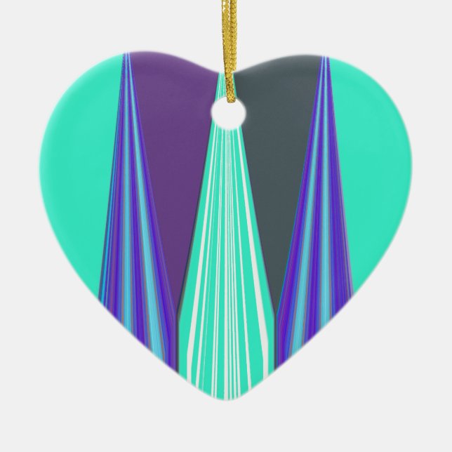 Edgy Blue Purple Cyan Chevron Art Print Ceramic Ornament (Front)