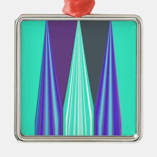 Edgy Blue Purple Cyan Chevron Art Print Metal Ornament (Front)