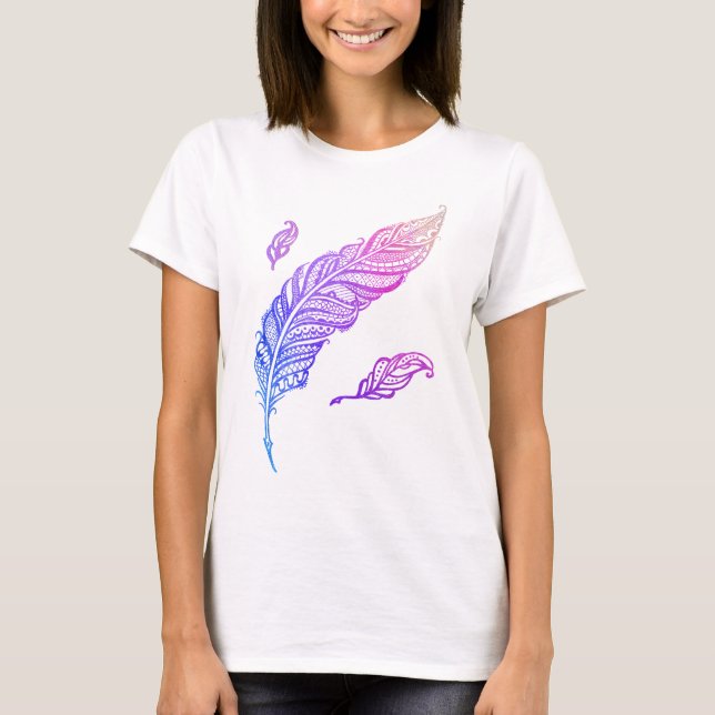 Edgy & Chic Intricate Lace Feather illustration T-Shirt (Front)
