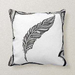 Edgy & Chic Intricate Lace Feather illustration Throw Pillow