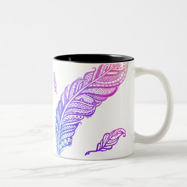 Edgy & Chic Intricate Lace Feather illustration Two-Tone Coffee Mug (Right)