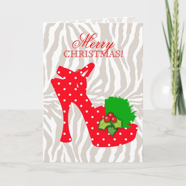 Edgy Christmas High Heel Shoe Red Dots Holiday (Front)