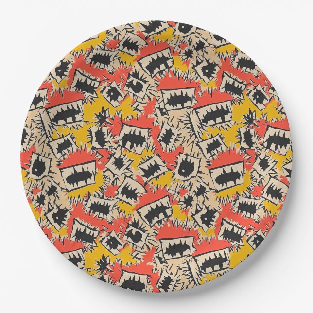 Edgy Comic Sharp Teeth Monster Paper Plate (Front)