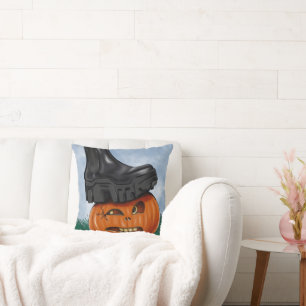 Edgy Crushing It Halloween Pumpkin Throw Pillow