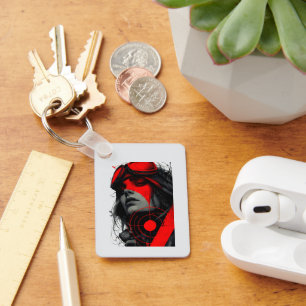 Edgy Cyberpunk Dystopian Girl Red Target Keychains