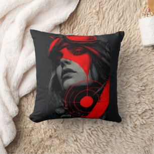 Edgy Cyberpunk Dystopian Girl Red Target Throw Pillow