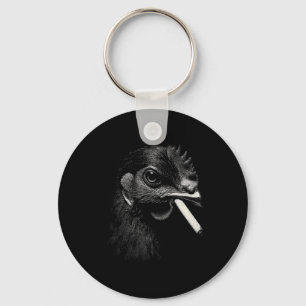 Edgy Farmyard Chicken Smoking Icon Urn Style  Keychain