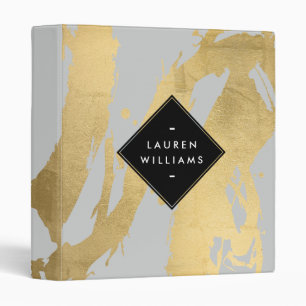 Edgy Faux Gold Brushstrokes on Grey Binder