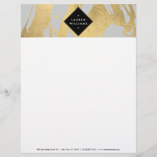 Edgy Faux Gold Brushstrokes on Grey Letterhead