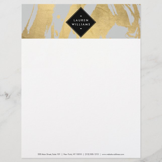 Edgy Faux Gold Brushstrokes on Grey Letterhead (Front)