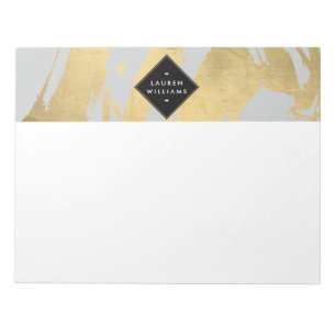 Edgy Faux Gold Brushstrokes on Grey Notepad