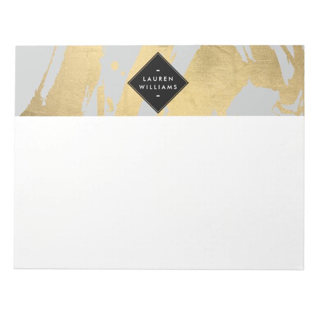 Edgy Faux Gold Brushstrokes on Grey Notepad (Front)