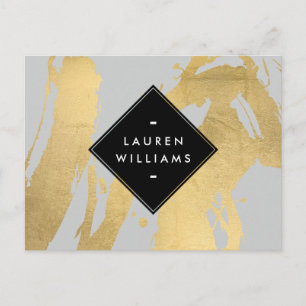 Edgy Faux Gold Brushstrokes on Grey Postcard
