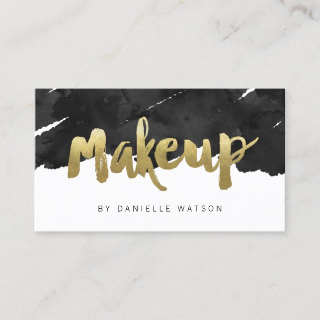 Edgy Faux Gold Foil Makeup Artist Business Card (Front)