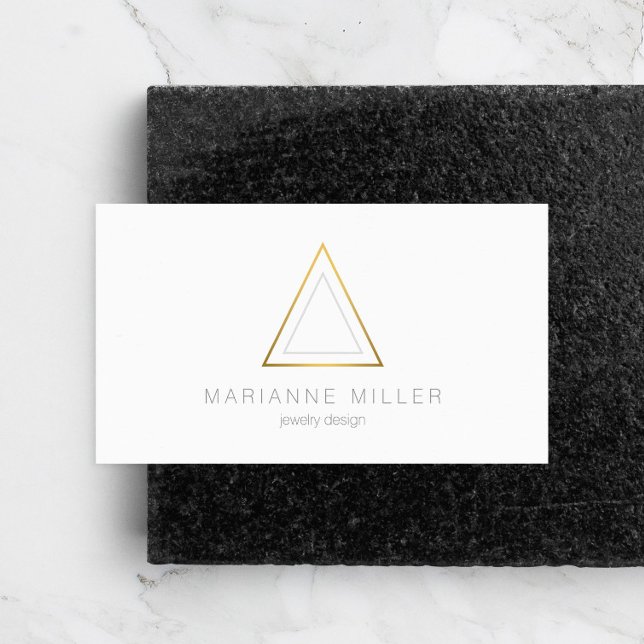 Edgy Faux Gold Triangle Logo on White Business Card (Creator Uploaded)