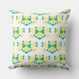 Edgy Geo Teal and Yellow Triangles Cushion
