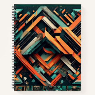 Edgy Geometric Notebook: Teal Green, Black & Orang Notebook