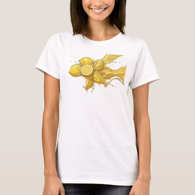 Edgy Gold Abstract Lemons Visual Design T-Shirt (Front)