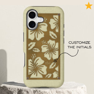 Edgy Gold Metallic Floral Linen Custom Monogram