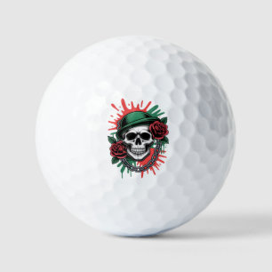 Edgy Graphic Art: Skull in Bowler Hat with Roses Golf Balls