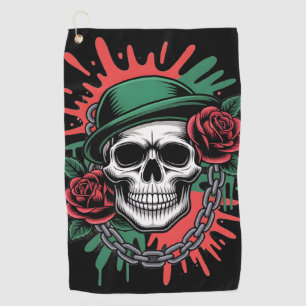Edgy Graphic Art: Skull in Bowler Hat with Roses Golf Towel