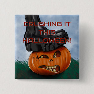 Edgy Halloween Crushing It Pumpkin 2 Inch Square Button