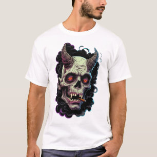 Edgy Horned Oni Monster Graphic T-Shirt