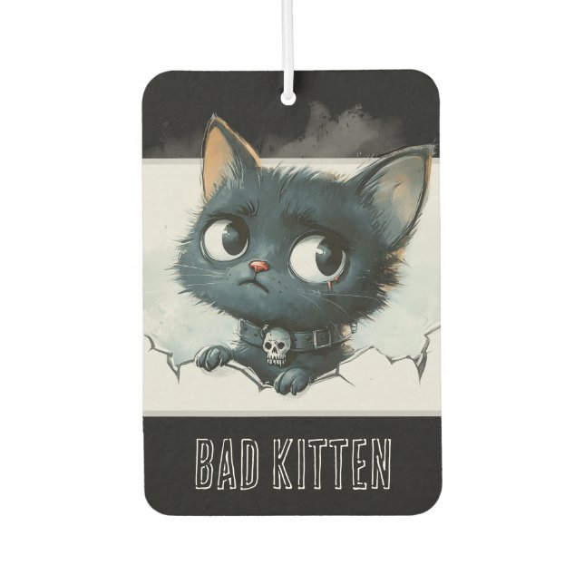 Edgy Kitten Illustration - "Bad Kitten" Text Air Freshener (Front)