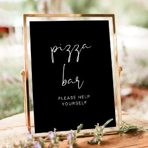 Edgy Modern Minimalist Black Pizza Bar Wedding Poster