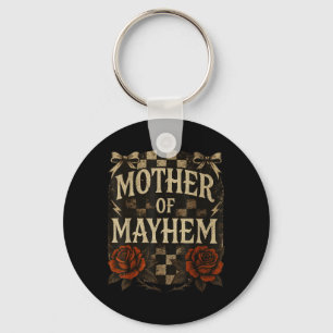 Edgy Mom Cool Mom Mothers Day Coquette Bow Rose Keychain