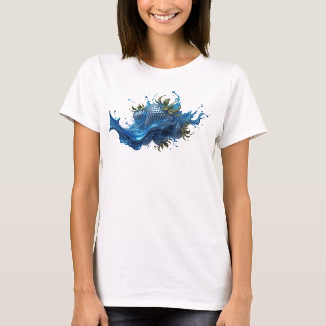 Edgy Navy Abstract Strawberries Graphic Tee (Front)